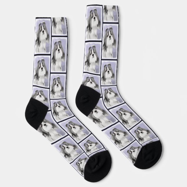Shih Tzu Painting Black & White Original Dog Art Socks (Right)