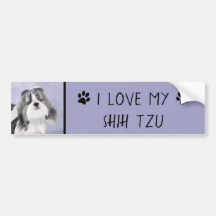 Shih Tzu Painting - Cute Original Dog Art Bumper Sticker