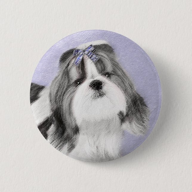Shih Tzu Painting - Cute Original Dog Art Button (Front)