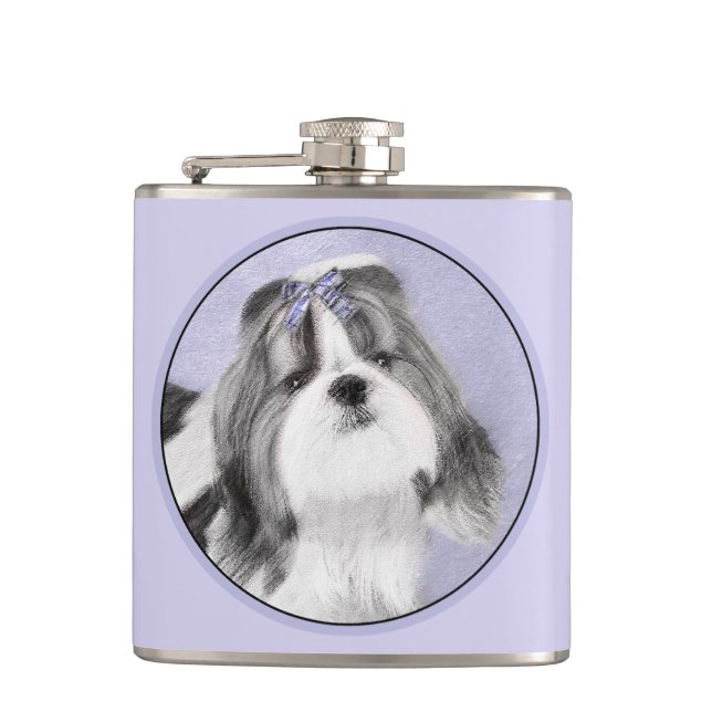 Shih Tzu Painting - Cute Original Dog Art Flask (Front)