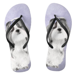 Shih Tzu Painting - Cute Original Dog Art Flip Flops