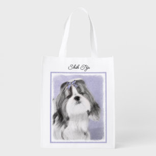 Shih Tzu Painting - Cute Original Dog Art Grocery Bag