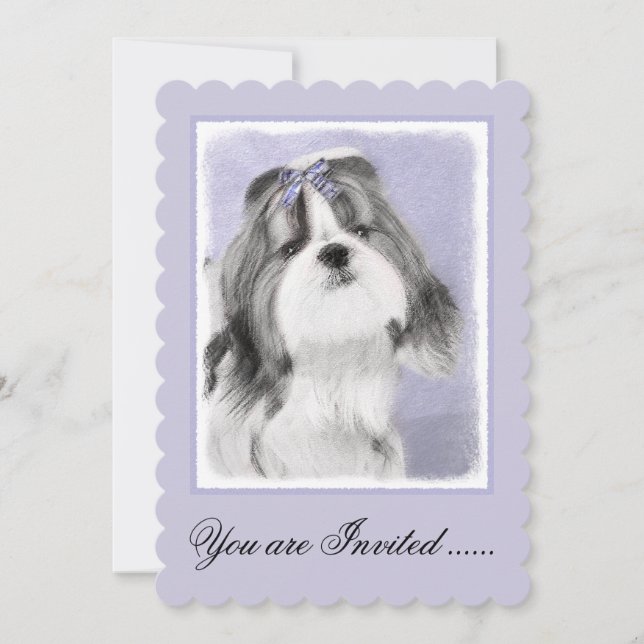 Shih Tzu Painting - Cute Original Dog Art Invitation (Front)
