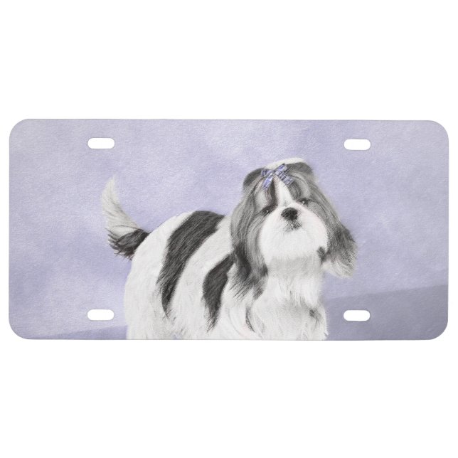 Shih Tzu Painting - Cute Original Dog Art License Plate (Front)