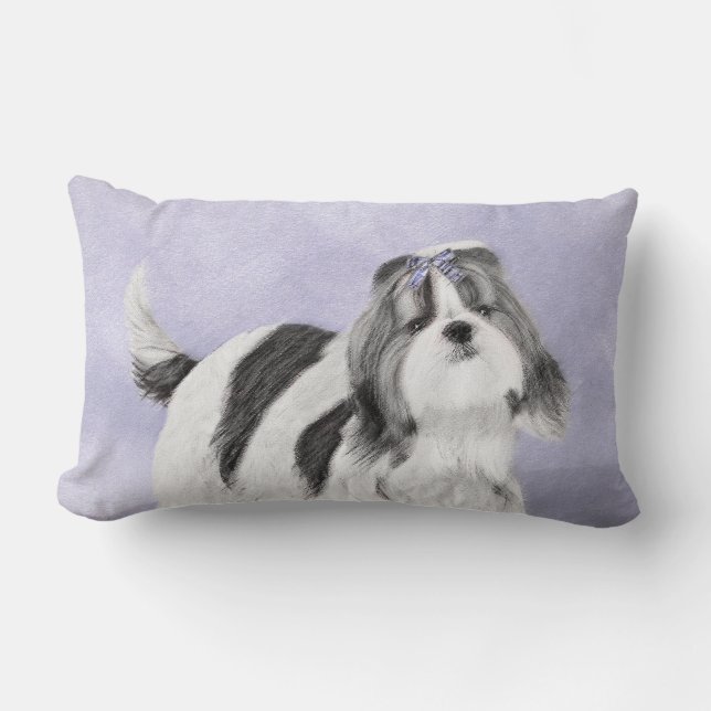 Shih Tzu Painting - Cute Original Dog Art Lumbar Pillow (Front)