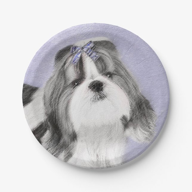 Shih Tzu Painting - Cute Original Dog Art Paper Plates (Front)