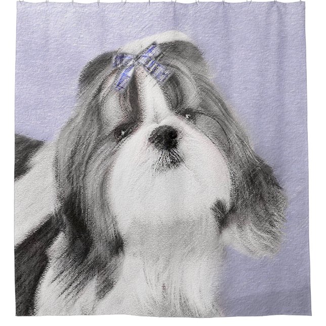 Shih Tzu Painting - Cute Original Dog Art Shower Curtain (Front)