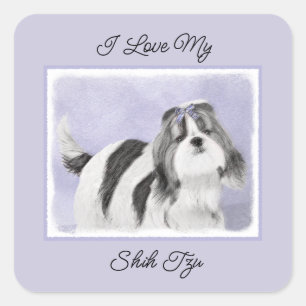 Shih Tzu Painting - Cute Original Dog Art Square S Square Sticker