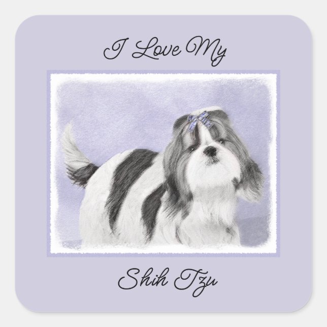 Shih Tzu Painting - Cute Original Dog Art Square S Sticker (Front)