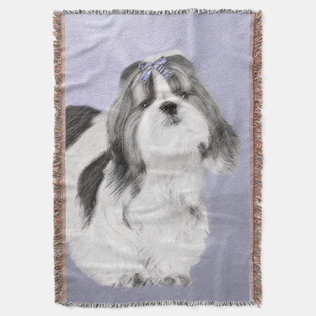 Shih Tzu Painting - Cute Original Dog Art Throw Blanket (Front Vertical)