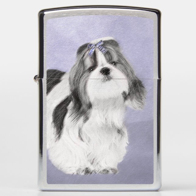 Shih Tzu Painting - Cute Original Dog Art Zippo Lighter (Front)