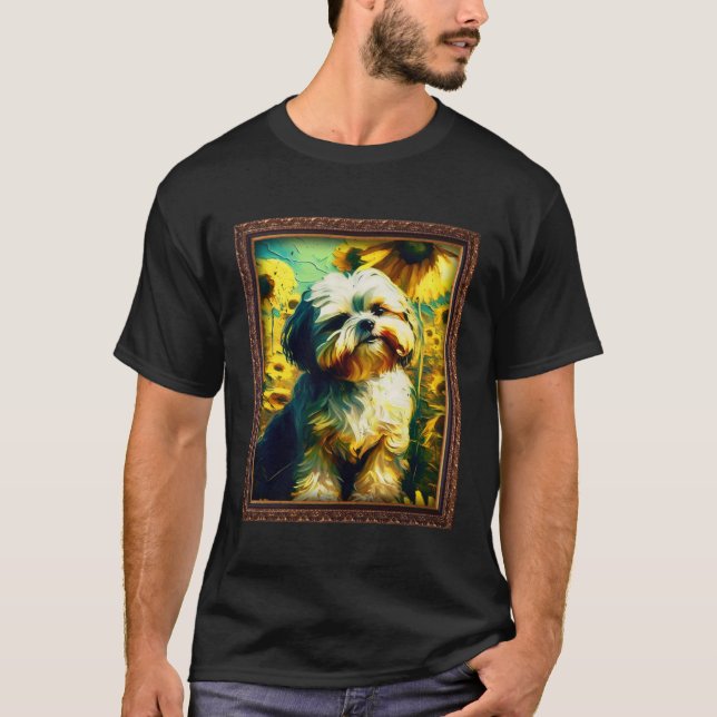 Shih Tzu Painting Sunflower Flower Mom Women Flora T-Shirt (Front)