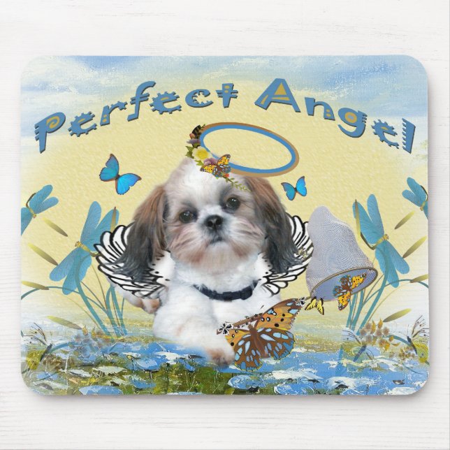 Shih Tzu Perfect Angel Butterfly Catcher cards Mouse Pad (Front)