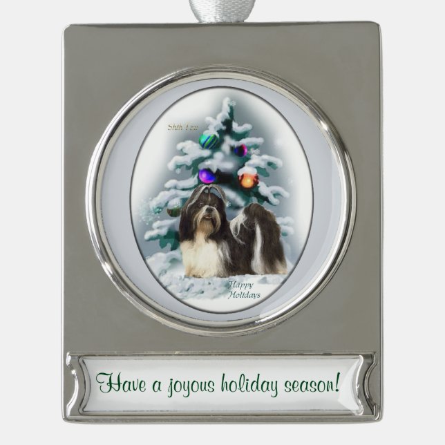 Shih Tzu Personalized Christmas Silver Plated Banner Ornament (Front)