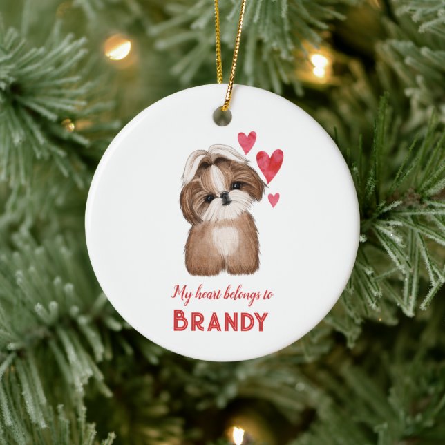 Shih Tzu Personalized My Hearts Belongs To Ceramic Ornament (Tree)