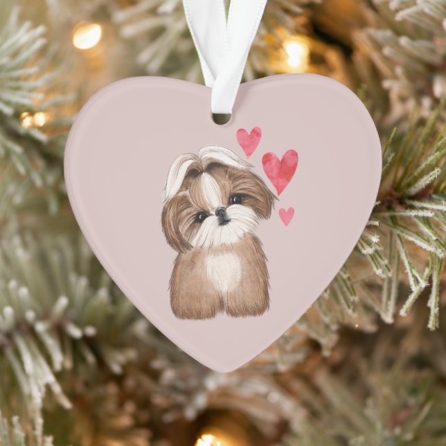 Shih Tzu Personalized with Name Year Heart Ornament (Tree)