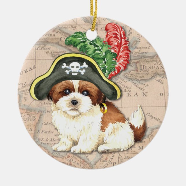 Shih Tzu Pirate Ceramic Ornament (Front)