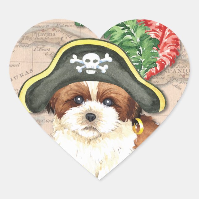 Shih Tzu Pirate Heart Sticker (Front)