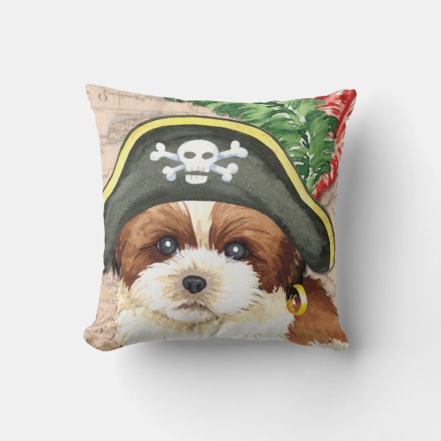 Shih Tzu Pirate Throw Pillow (Front)