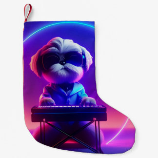 Shih Tzu Playing Piano Small Christmas Stocking