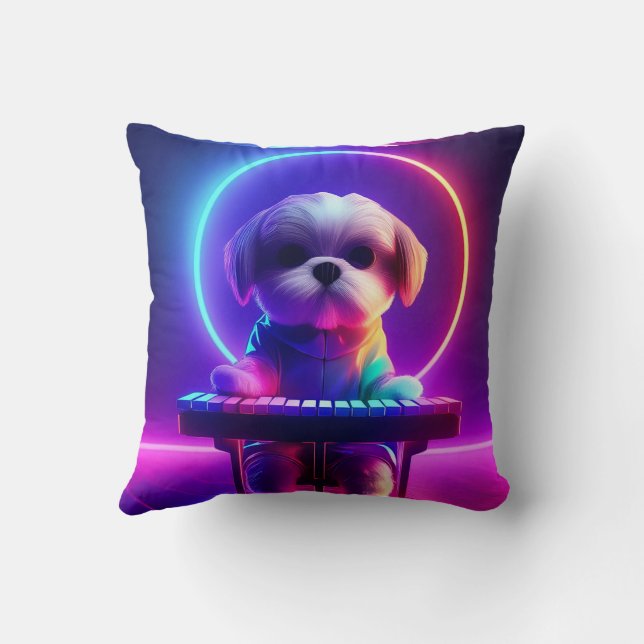 Shih Tzu Playing Piano Throw Pillow (Back)