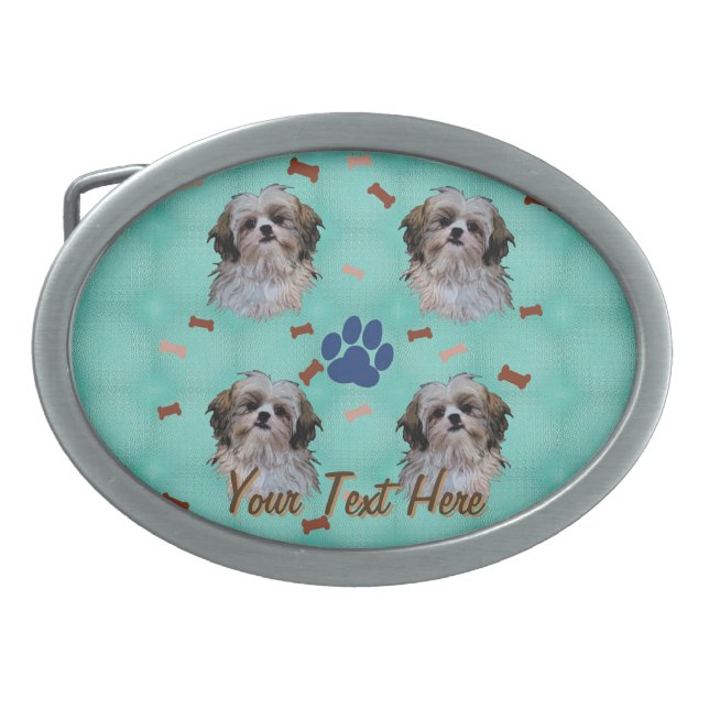 Shih Tzu Portrait Oval Belt Buckle (Front)