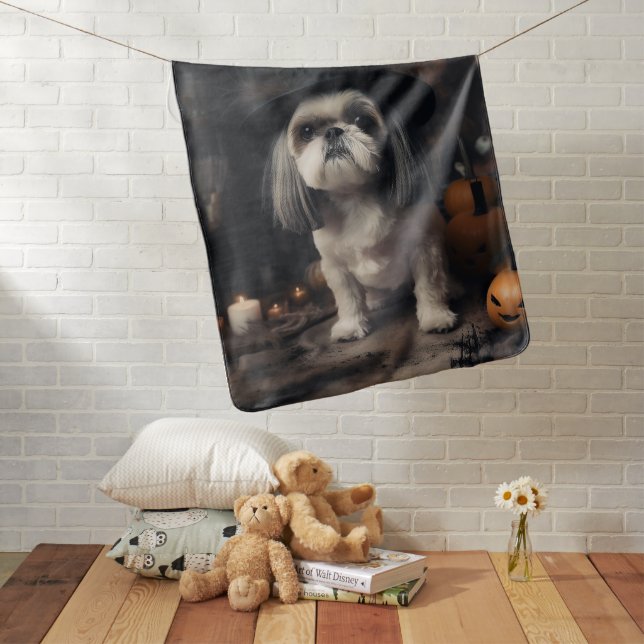 Shih Tzu Pumpkins Halloween Scary  Baby Blanket (In Situ)