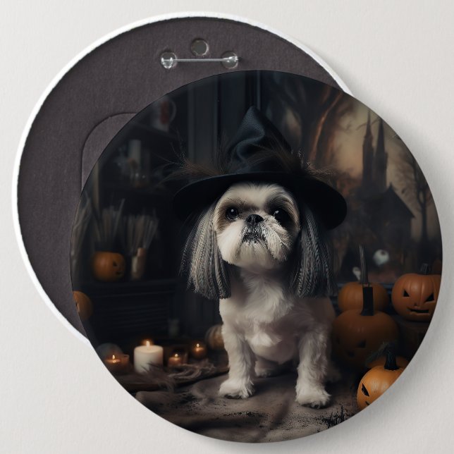 Shih Tzu Pumpkins Halloween Scary  Button (Front & Back)