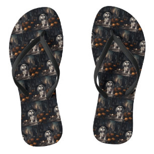 Shih Tzu Pumpkins Halloween Scary  Flip Flops