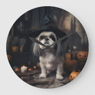 Shih Tzu Pumpkins Halloween Scary Large Clock