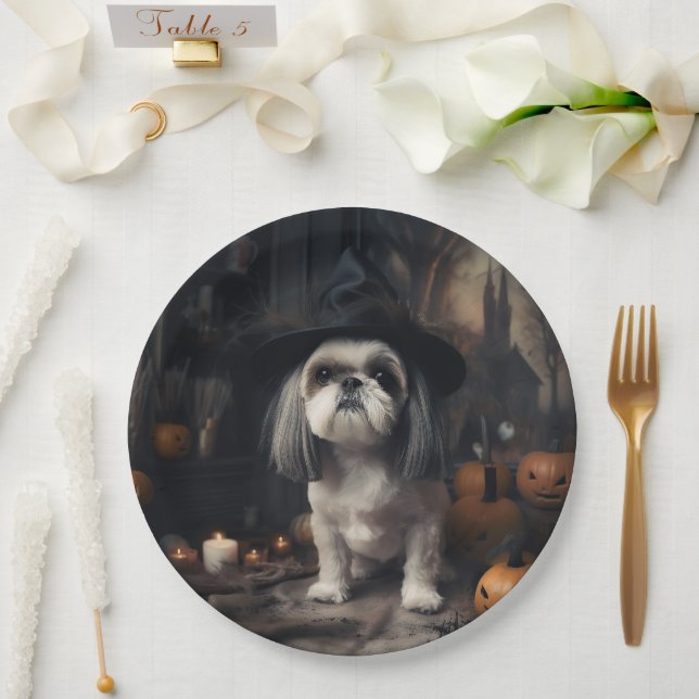 Shih Tzu Pumpkins Halloween Scary  Paper Plates (Wedding)