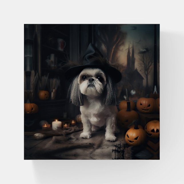 Shih Tzu Pumpkins Halloween Scary  Paperweight (Front)