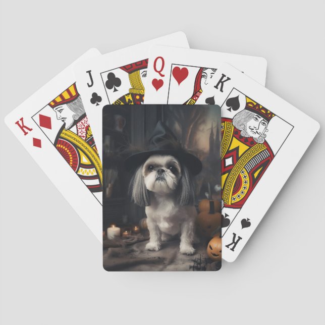 Shih Tzu Pumpkins Halloween Scary  Poker Cards (Back)