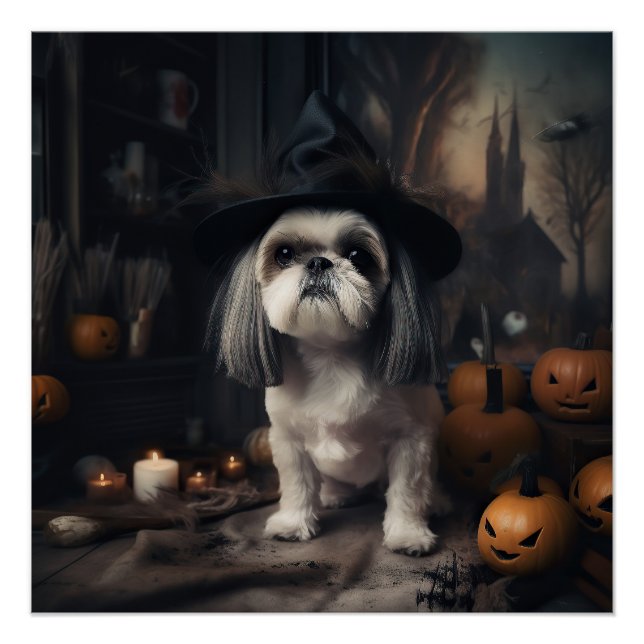 Shih Tzu Pumpkins Halloween Scary  Poster (Front)
