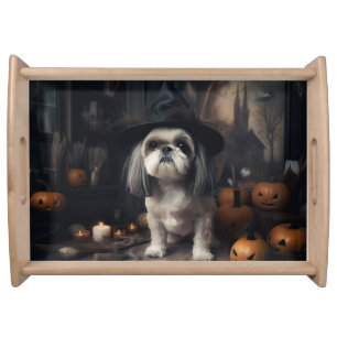 Shih Tzu Pumpkins Halloween Scary  Serving Tray