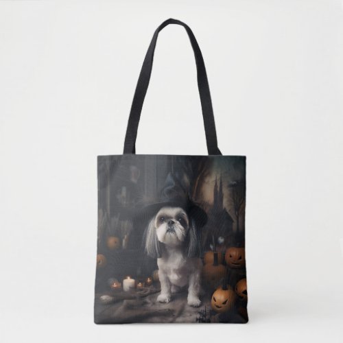 Shih Tzu Pumpkins Halloween Scary  Tote Bag