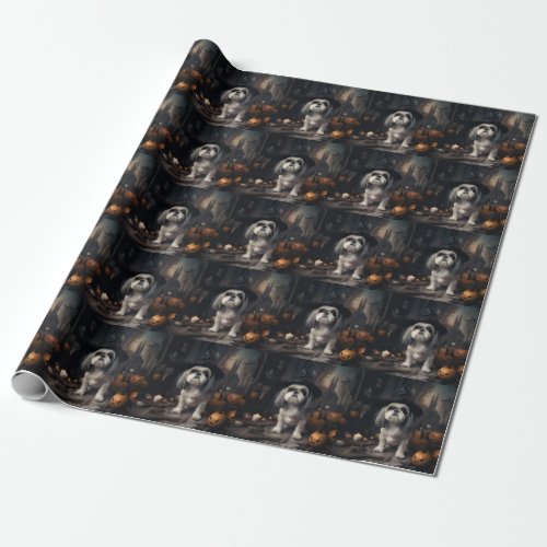 Shih Tzu Pumpkins Halloween Scary  Wrapping Paper