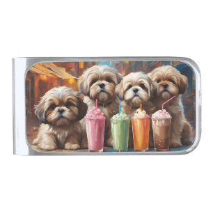 Shih Tzu Puppies and Milkshakes Silver Finish Money Clip
