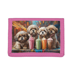 Shih Tzu Puppies and Milkshakes Trifold Wallet