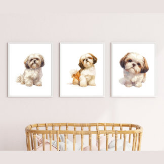 Shih Tzu Puppy Art, Pet Portrait Wall Decor Art Sets