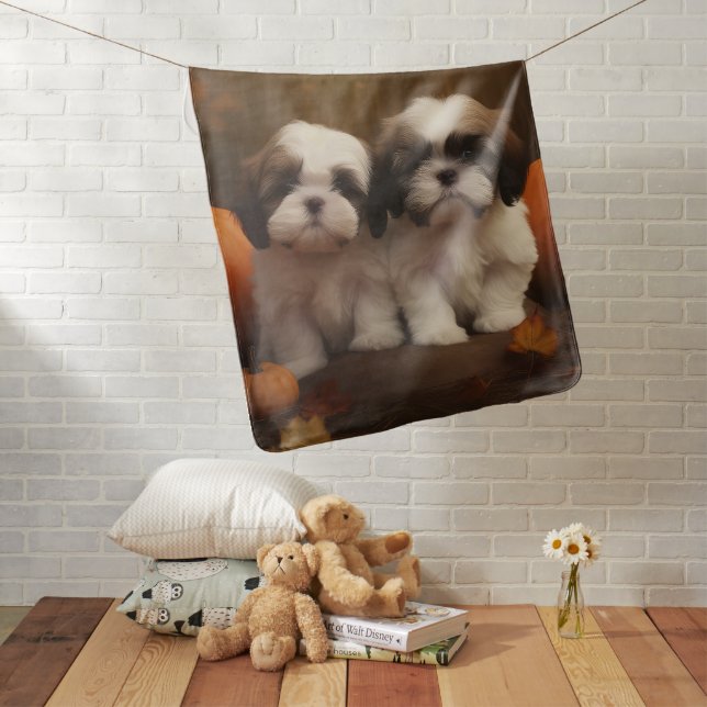 Shih Tzu Puppy Autumn Delight Pumpkin  Baby Blanket (In Situ)