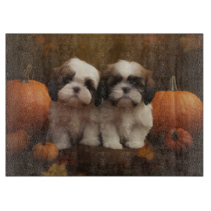 Shih Tzu Puppy Autumn Delight Pumpkin  Cutting Board