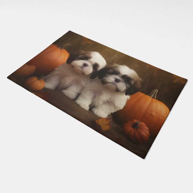 Shih Tzu Puppy Autumn Delight Pumpkin  Doormat (Angled)