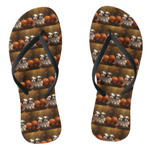 Shih Tzu Puppy Autumn Delight Pumpkin Flip Flops