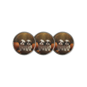 Shih Tzu Puppy Autumn Delight Pumpkin Golf Ball Marker