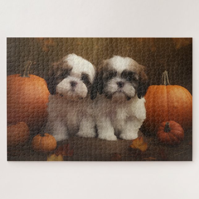 Shih Tzu Puppy Autumn Delight Pumpkin  Jigsaw Puzzle (Horizontal)