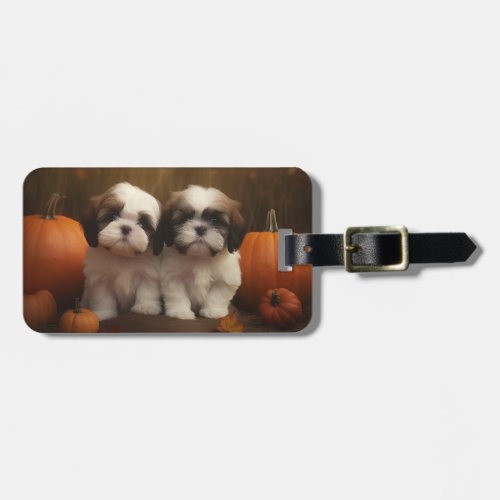 Shih Tzu Puppy Autumn Delight Pumpkin  Luggage Tag