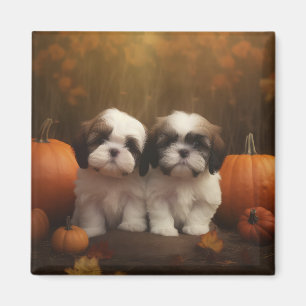Shih Tzu Puppy Autumn Delight Pumpkin Magnet
