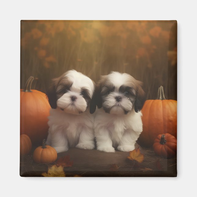 Shih Tzu Puppy Autumn Delight Pumpkin  Magnet (Front)