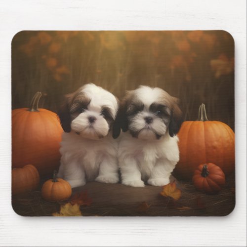 Shih Tzu Puppy Autumn Delight Pumpkin  Mouse Pad